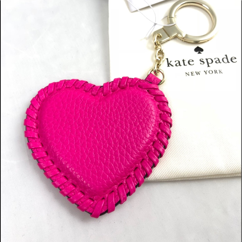 New! Kate Spade Hot Pink Heart Leather Keychain - Picture 4 of 5